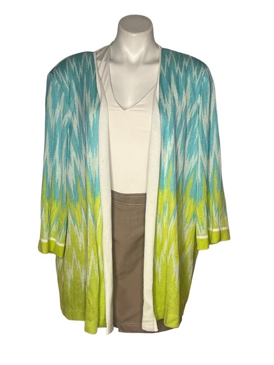 Misook Sweaters - MISOOK Chevron Flame Knit Open Front Cardigan Top Watercolors Plus Size 2X